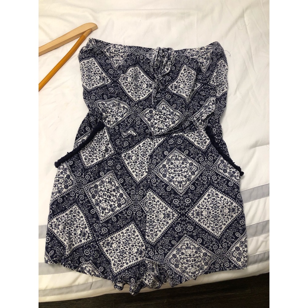 Navy and white strapless romper